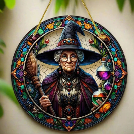 Enchanted Witch Suncatcher Halloween Acrylic Round Sign