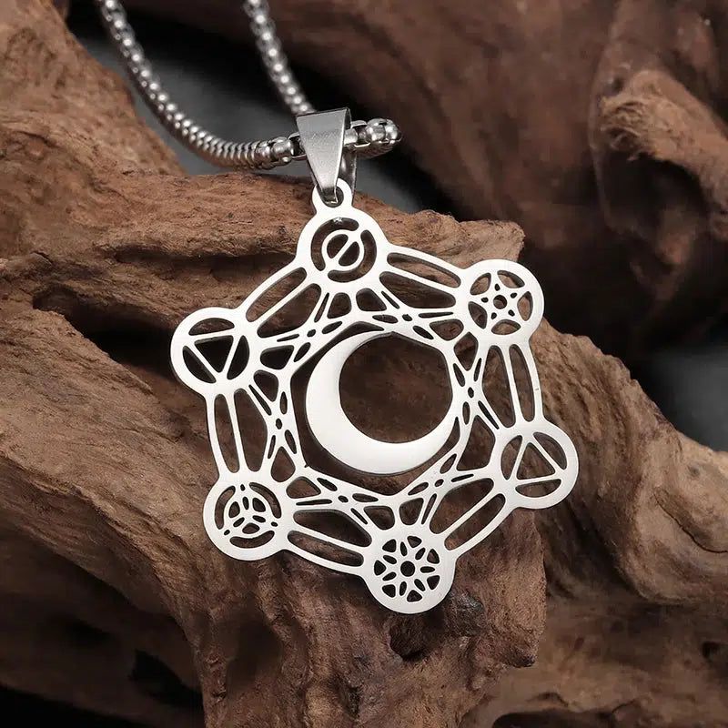 Metatron's cube Necklace Flower of Life Moon Necklace-MoonChildWorld