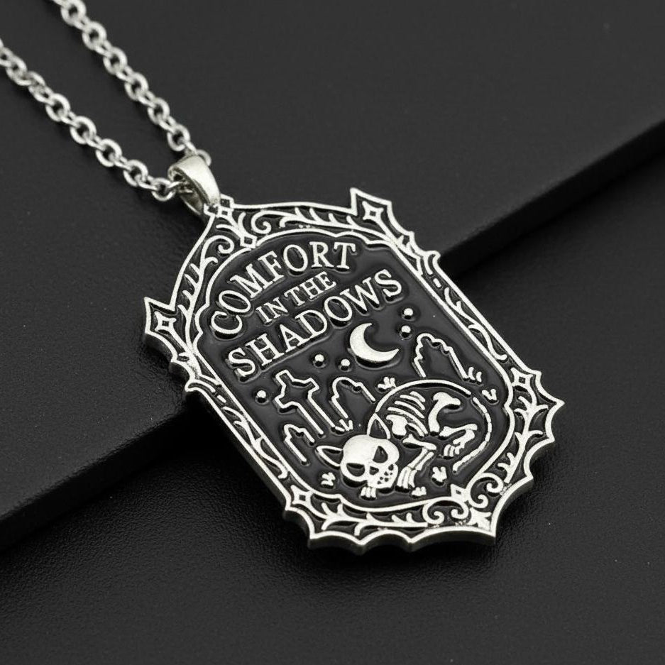 Skull Cat Tombstone Gothic Necklace Witch Jewelry "Comfort in the shadows"-MoonChildWorld