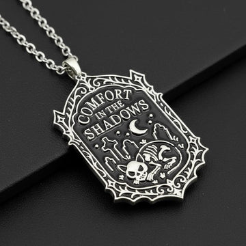 Skull Cat Tombstone Gothic Necklace Witch Jewelry "Comfort in the shadows"-MoonChildWorld
