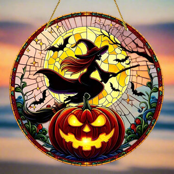 Flying Witch Window Ornament Witch Halloween Suncatcher-MoonChildWorld