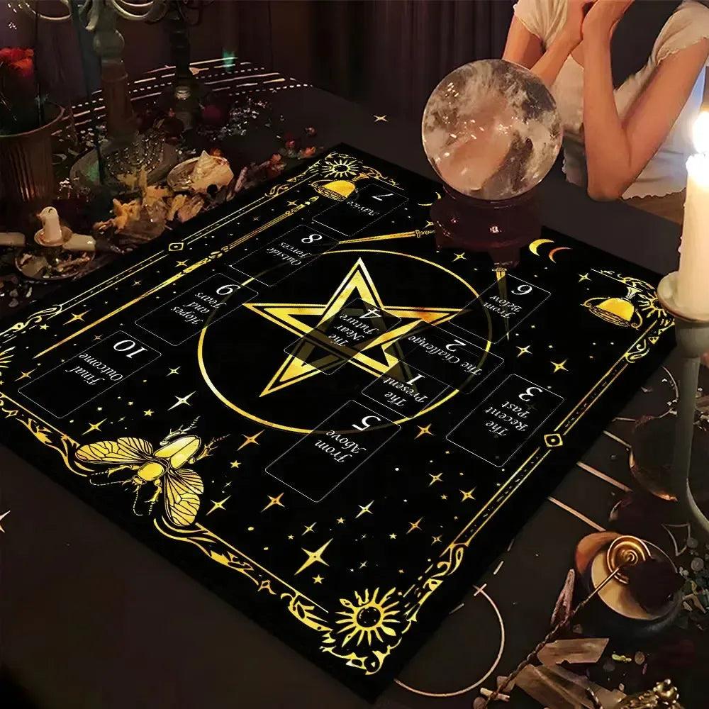 Witchcraft Pentagram Moon Phase Tarot Tablecloth Pagan Pentacle Altar Cloth Wicca Divination Cloth-MoonChildWorld