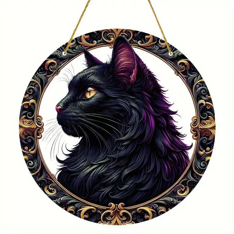 Halloween Suncatcher Black Cat Witch Acrylic Sign-MoonChildWorld