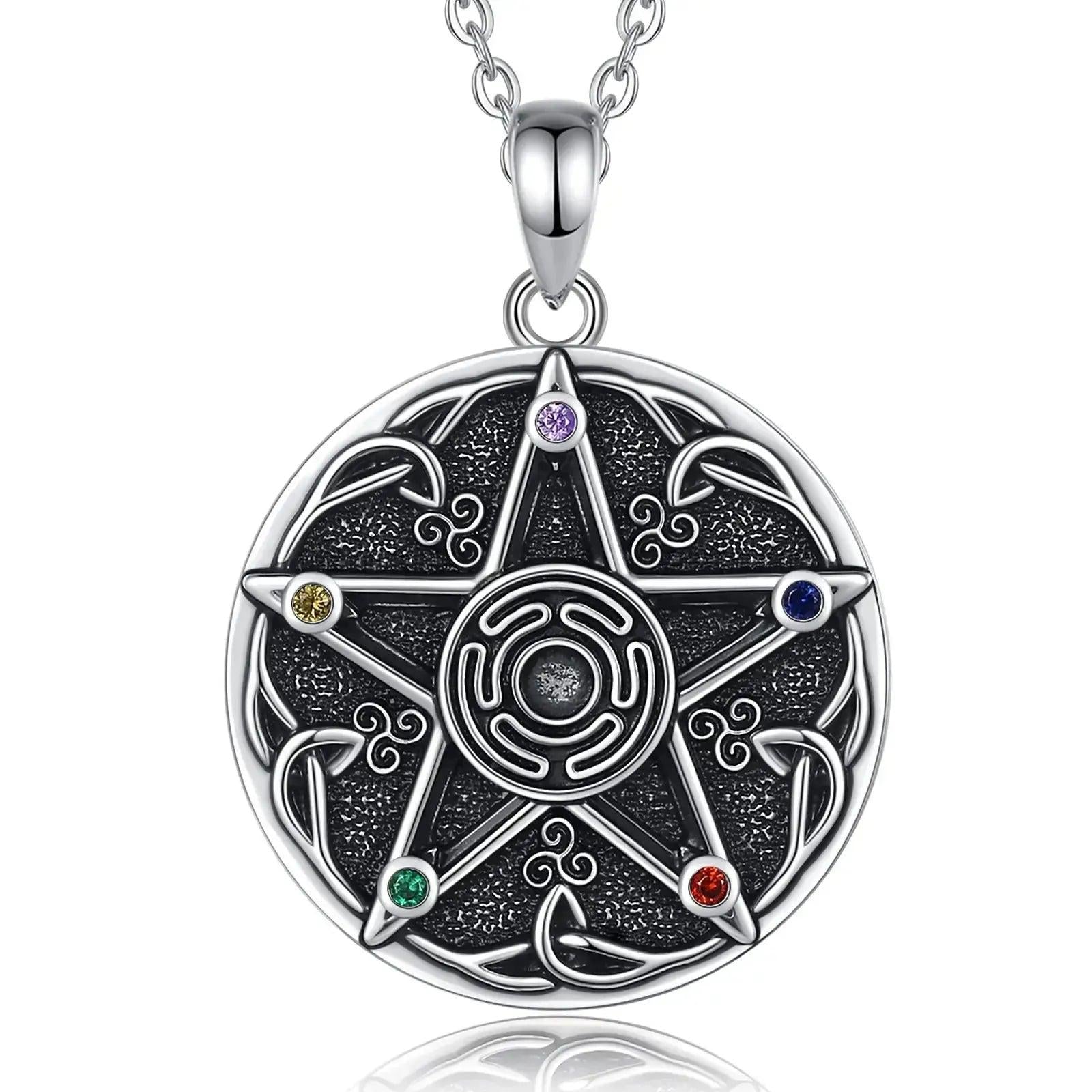 925 Sterling Silver Pentagram 7 Chakra Necklace Wicca Hecate Wheel Necklace Spiritual Pagan Jewelry-MoonChildWorld
