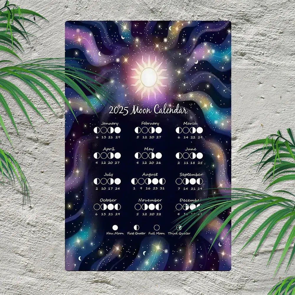 Wiccan Metal Wall Art 2025 Moon Phases Calendar 2025 Lunar Moon Calendar-MoonChildWorld