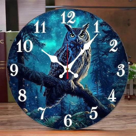 Mystical Forest Owl Wooden Wall Clock