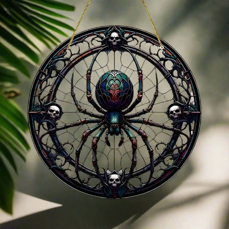 Spiders Skeleton Suncatcher Gothic Acrylic Round Sign-MoonChildWorld