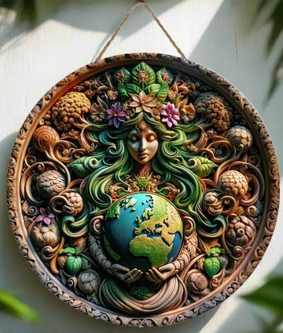 Gaia Goddess Earth Mother Wooden Sign Pagan Hanging Sign Wall Decor-MoonChildWorld