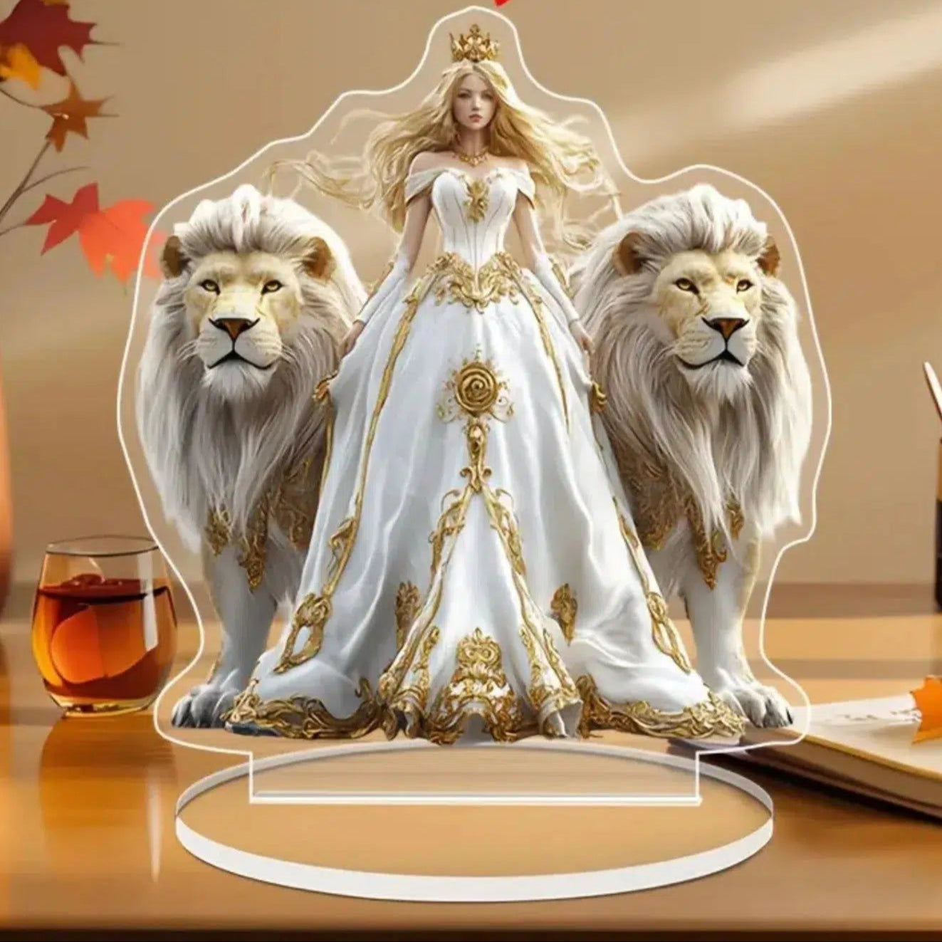 Lion and Goddess Statue Acrylic Table Ornament Mystic Lion Goddess Acrylic Sign Pagan Desk Decor-MoonChildWorld