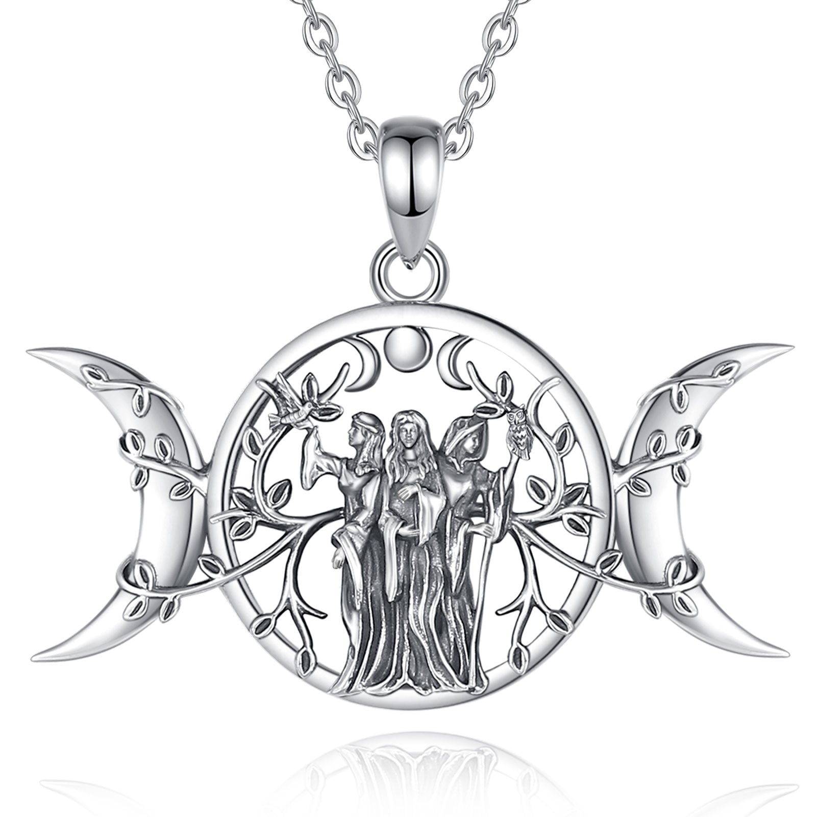 Triple Moon Goddess Necklace Pagan Hecate Amulet Necklace-MoonChildWorld