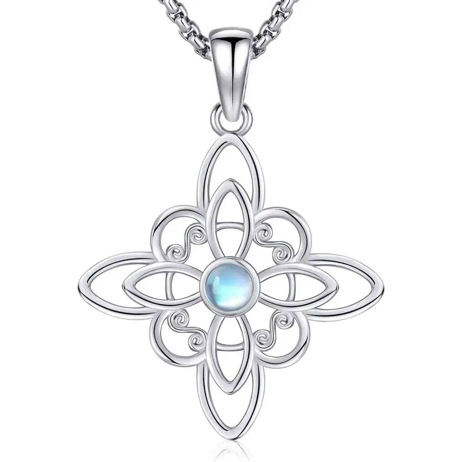 Moonstone Celtic Knot Necklace 925 Sterling Silver Witch Knot Pendant Protection Wiccan Jewelry-MoonChildWorld