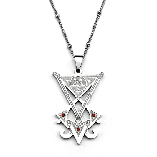 Sigil Church of Satan Inverted Pentagram Necklace Seal of Lucifer Devil Symbol Gothic Witch Jewelry-MoonChildWorld