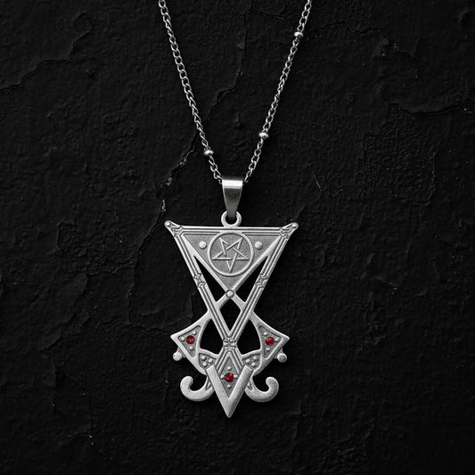 Sigil Church of Satan Inverted Pentagram Necklace Seal of Lucifer Devil Symbol Gothic Witch Jewelry-MoonChildWorld