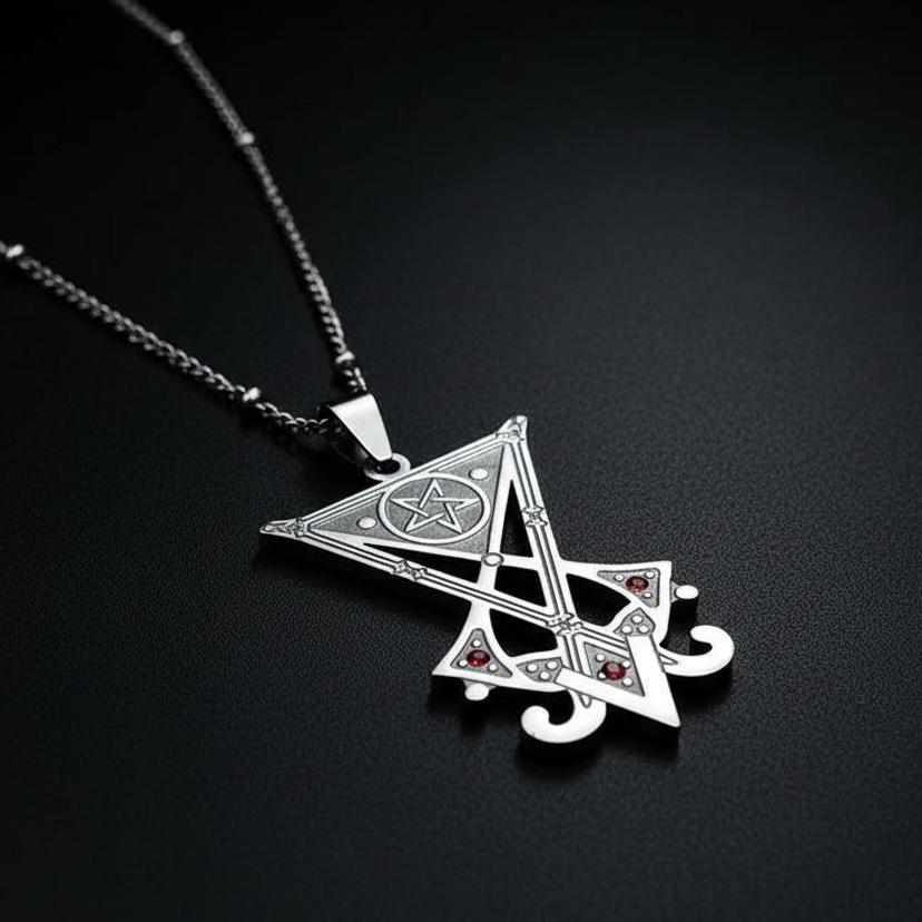 Sigil Church of Satan Inverted Pentagram Necklace Seal of Lucifer Devil Symbol Gothic Witch Jewelry-MoonChildWorld