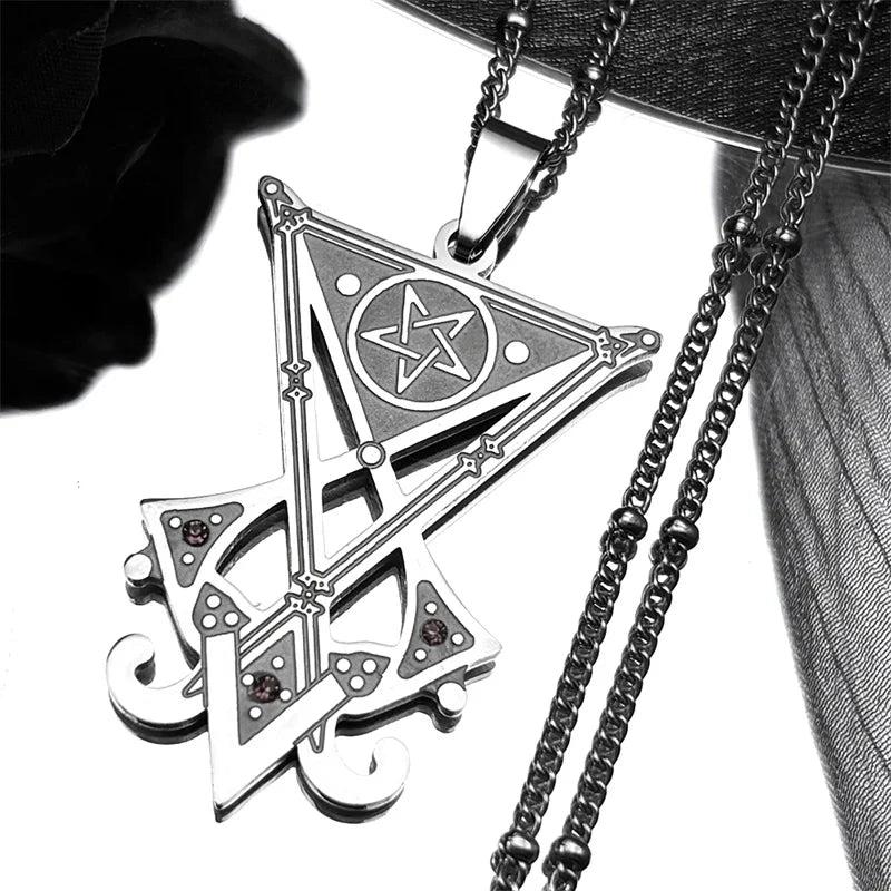 Sigil Church of Satan Inverted Pentagram Necklace Seal of Lucifer Devil Symbol Gothic Witch Jewelry-MoonChildWorld