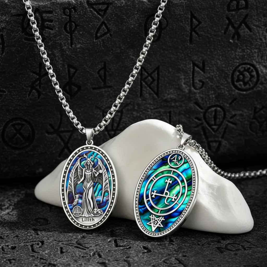 Hekate pendant – close-up of goddess torch and key detail