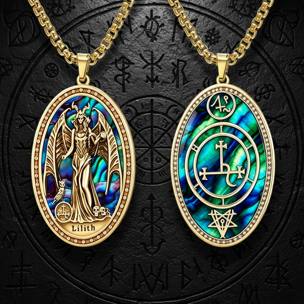 Hecate triple moon necklace – crossroads goddess symbolism detail