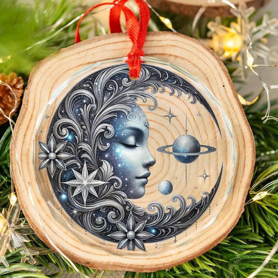 Celestial Goddess Moon Glass Ornament Pagan Christmas Tree Ornament-MoonChildWorld