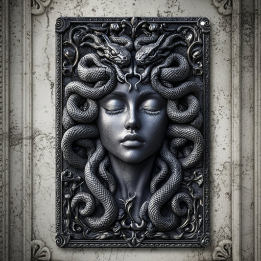 Vintage Medusa Aluminum Wall Sign Medusa Metal Sign Greek Mythology Decor-MoonChildWorld