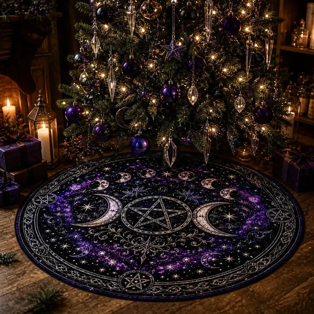 Moon Phases Triple Moon Yule Tree Skirt – Pagan Witch Gothic Decor_mockup_2.webp