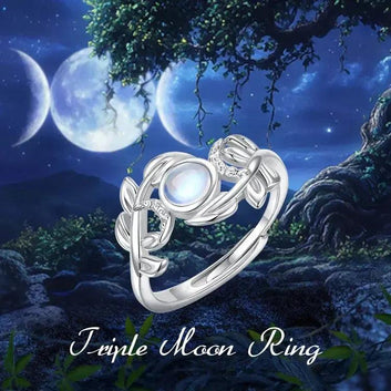 Silver Triple Moon Goddess Ring - Moonstone Goddess Hecate Ring Wiccan Pagan Jewelry-MoonChildWorld