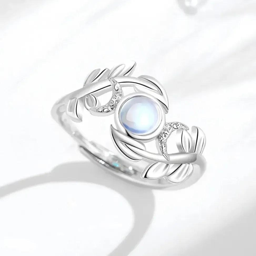Silver Triple Moon Goddess Ring - Moonstone Goddess Hecate Ring Wiccan Pagan Jewelry-MoonChildWorld