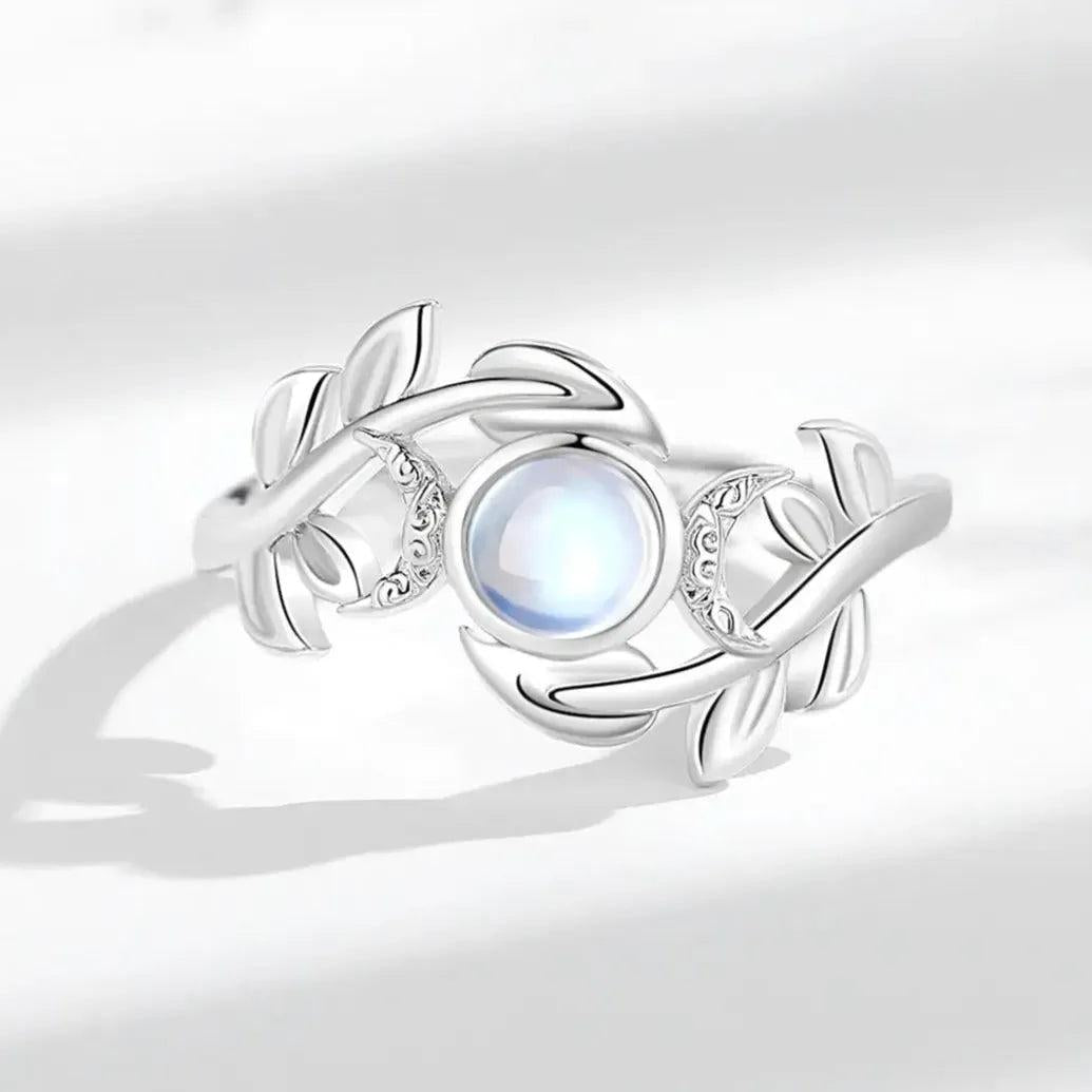 Silver Triple Moon Goddess Ring - Moonstone Goddess Hecate Ring Wiccan Pagan Jewelry-MoonChildWorld