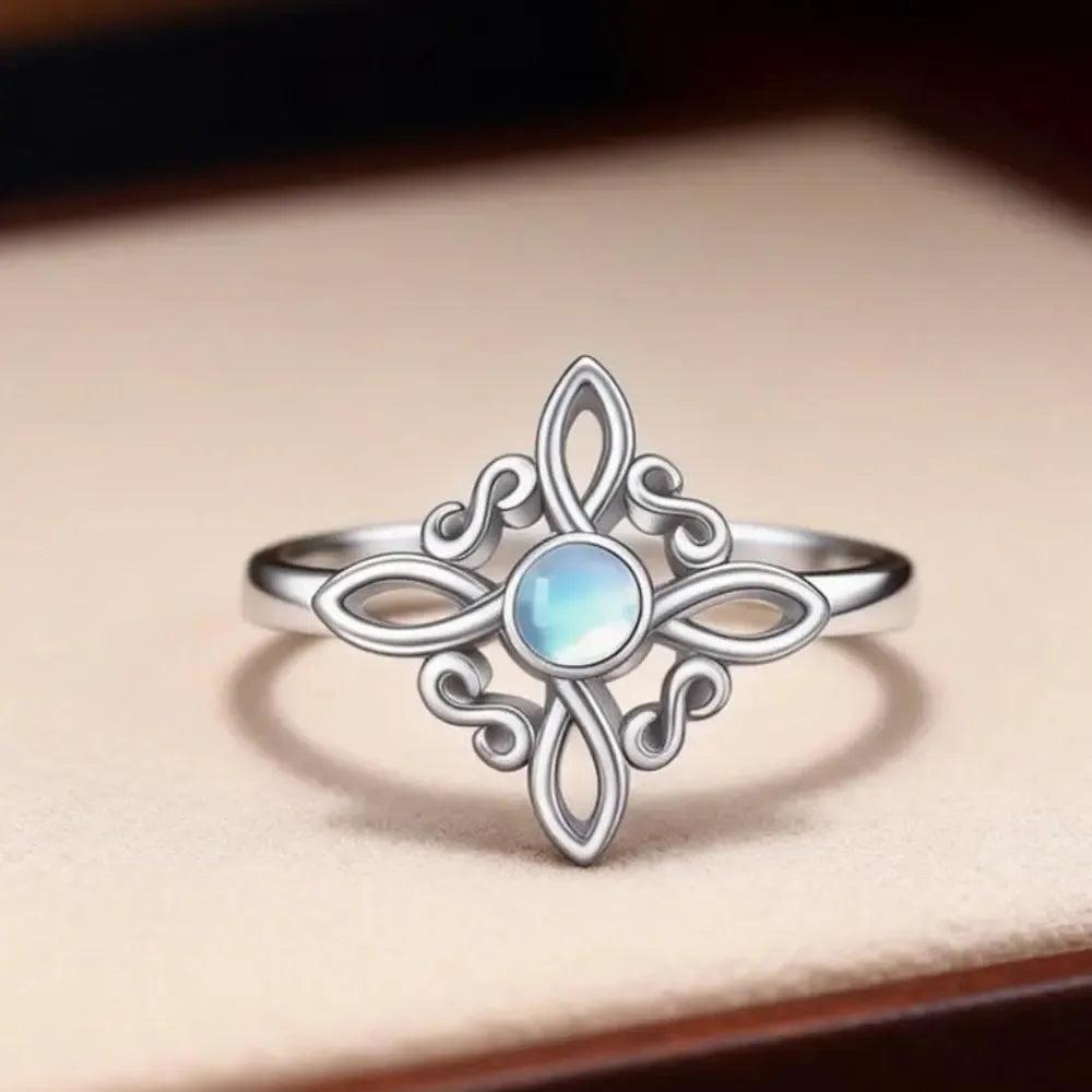 Silver Witch Celtic Knot Ring Witchcraft Moonstone Ring Wicca Pagan Jewelry Protection Amulet-MoonChildWorld