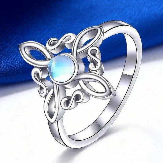 Silver Witch Celtic Knot Ring Witchcraft Moonstone Ring Wicca Pagan Jewelry Protection Amulet-MoonChildWorld
