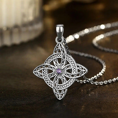 925 Silver Magic Witch Knot Zirconia Pendant Irish Celtic Knot Lucky Amulet Necklace Wicca Pagan Jewelry-MoonChildWorld