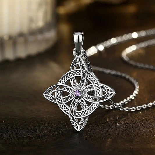 925 Silver Magic Witch Knot Zirconia Pendant Irish Celtic Knot Lucky Amulet Necklace Wicca Pagan Jewelry-MoonChildWorld