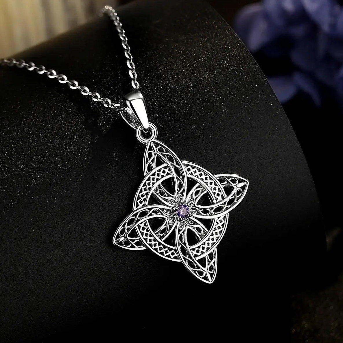 925 Silver Magic Witch Knot Zirconia Pendant Irish Celtic Knot Lucky Amulet Necklace Wicca Pagan Jewelry-MoonChildWorld