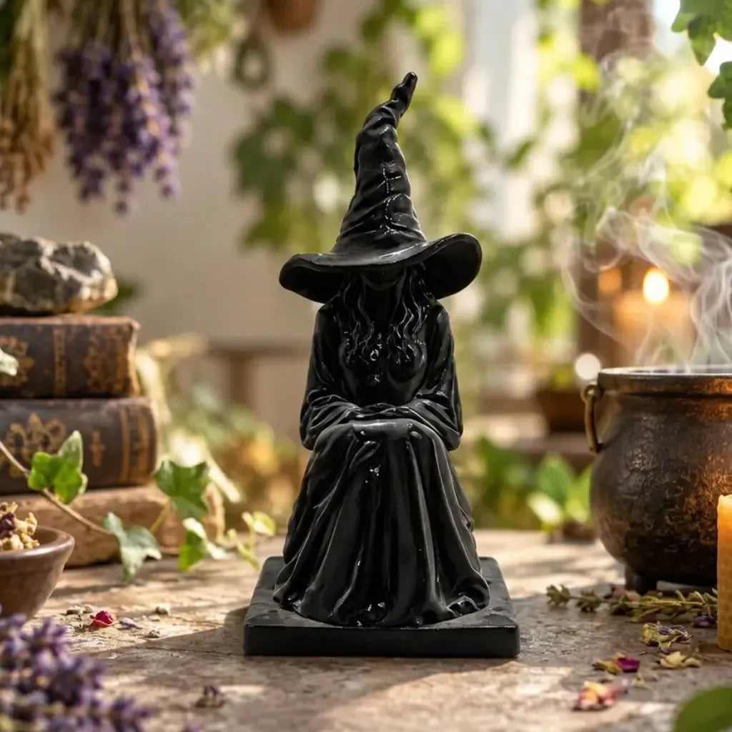 Witch statue size diagram, 11 cm high and 6 cm wide