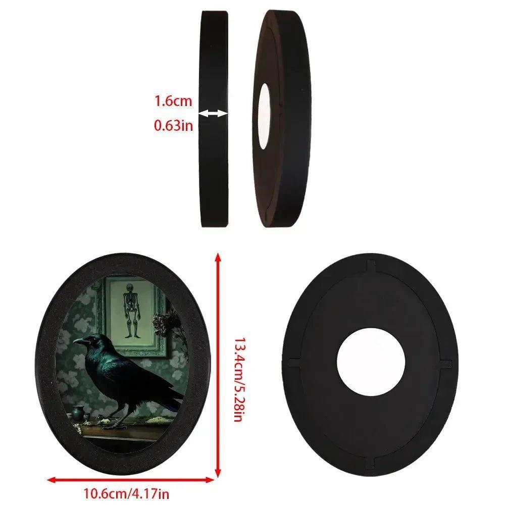 Skelaton Dark Crow Wall Art - Witchy Black Raven Gothic Wooden Oval Frame Halloween Wall Decoration-MoonChildWorld
