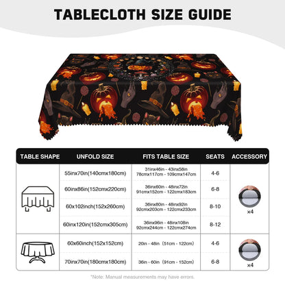 Skeleton black cat Halloween tablecloth with gothic floral decor