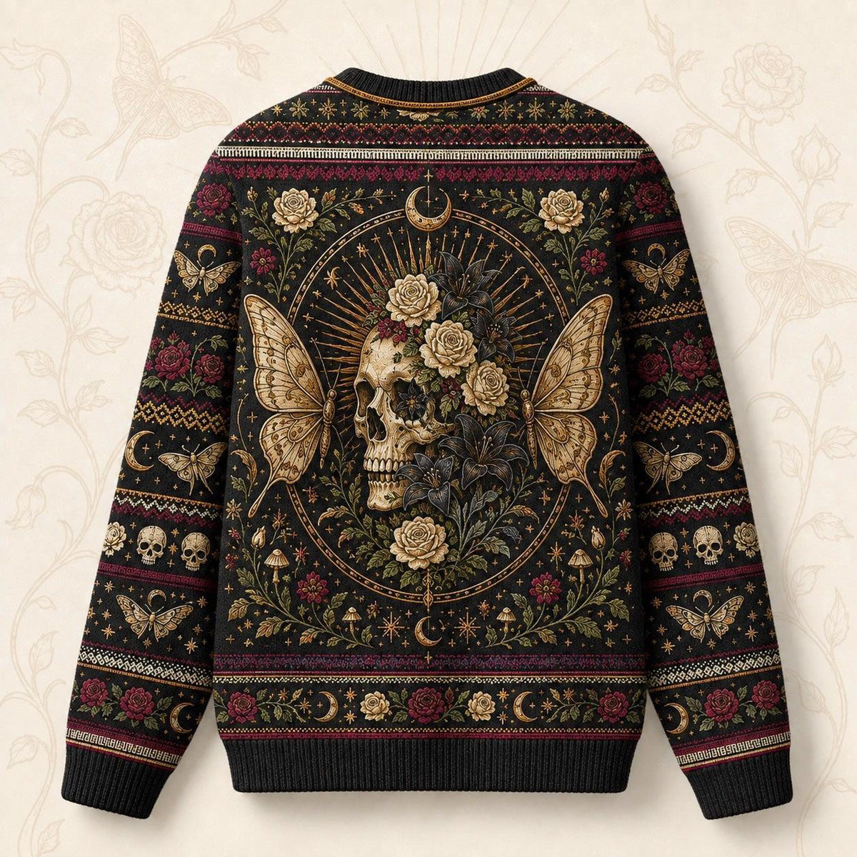 Skeleton Saint Sweater Death Head Moth Skull Gothic Knit back view