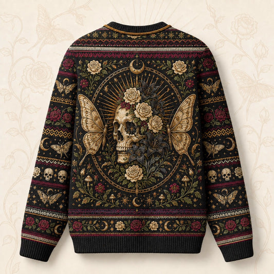 Skeleton Saint Sweater Death Head Moth Skull Gothic Knit back view