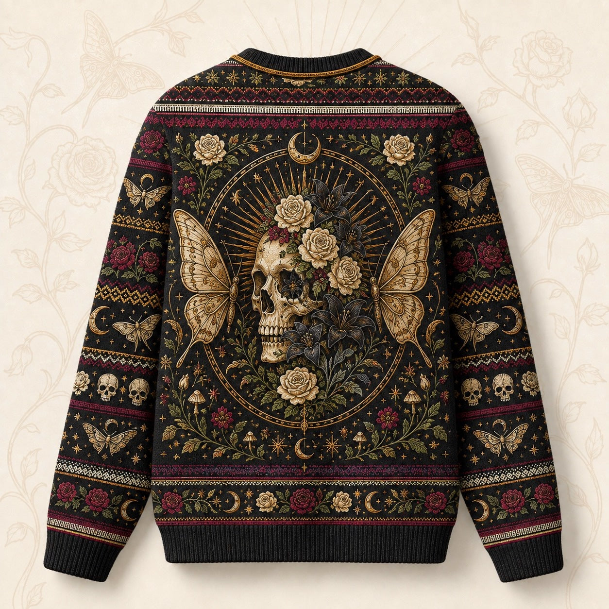 Skeleton Saint Sweater Death Head Moth Skull Gothic Knit back view