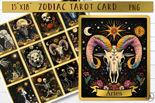 12 Skeleton Zodiac Sign Tarot Cards Digital File