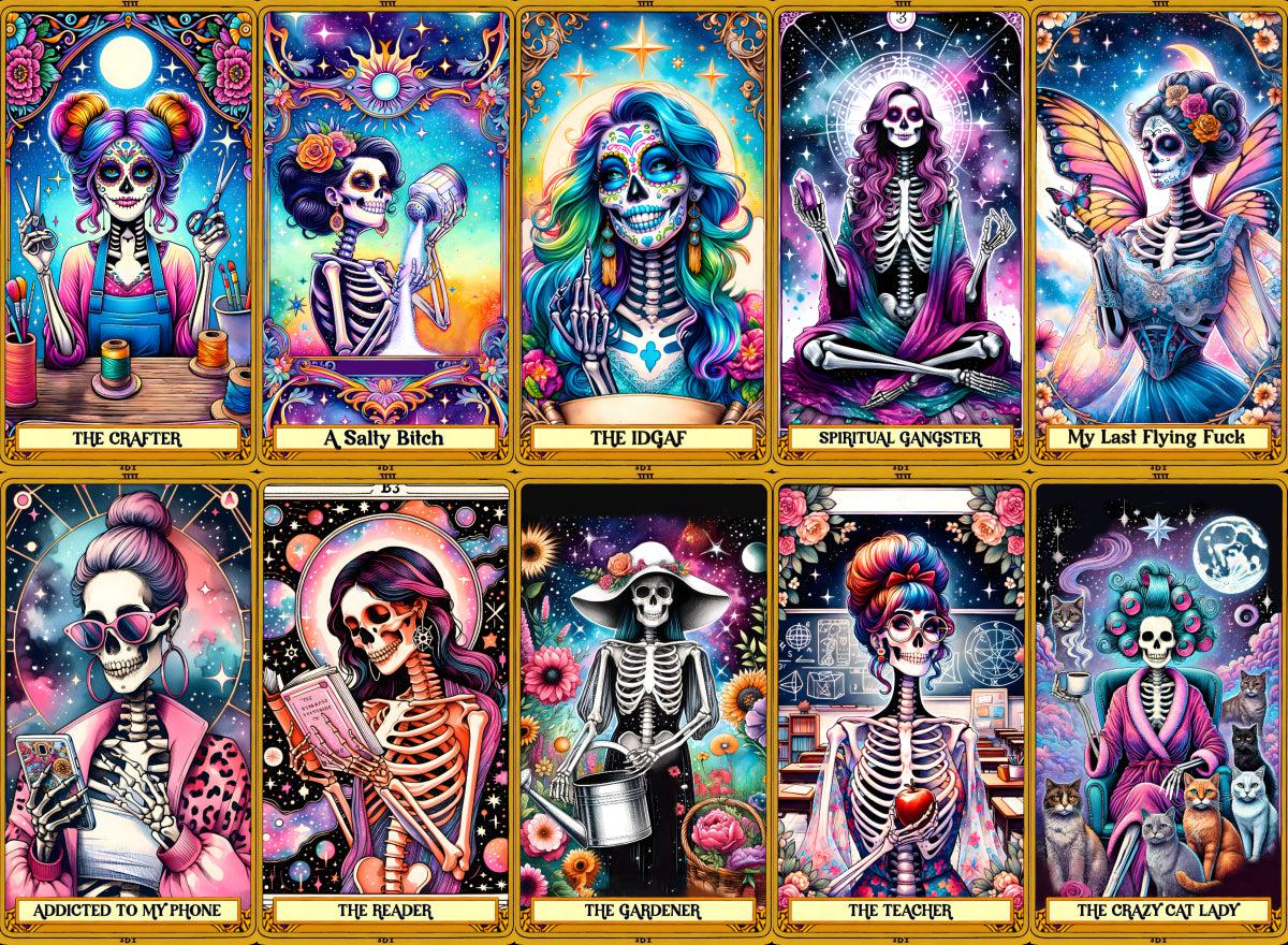 42 Sarcastic Skeleton Tarot Cards Digital File-MoonChildWorld