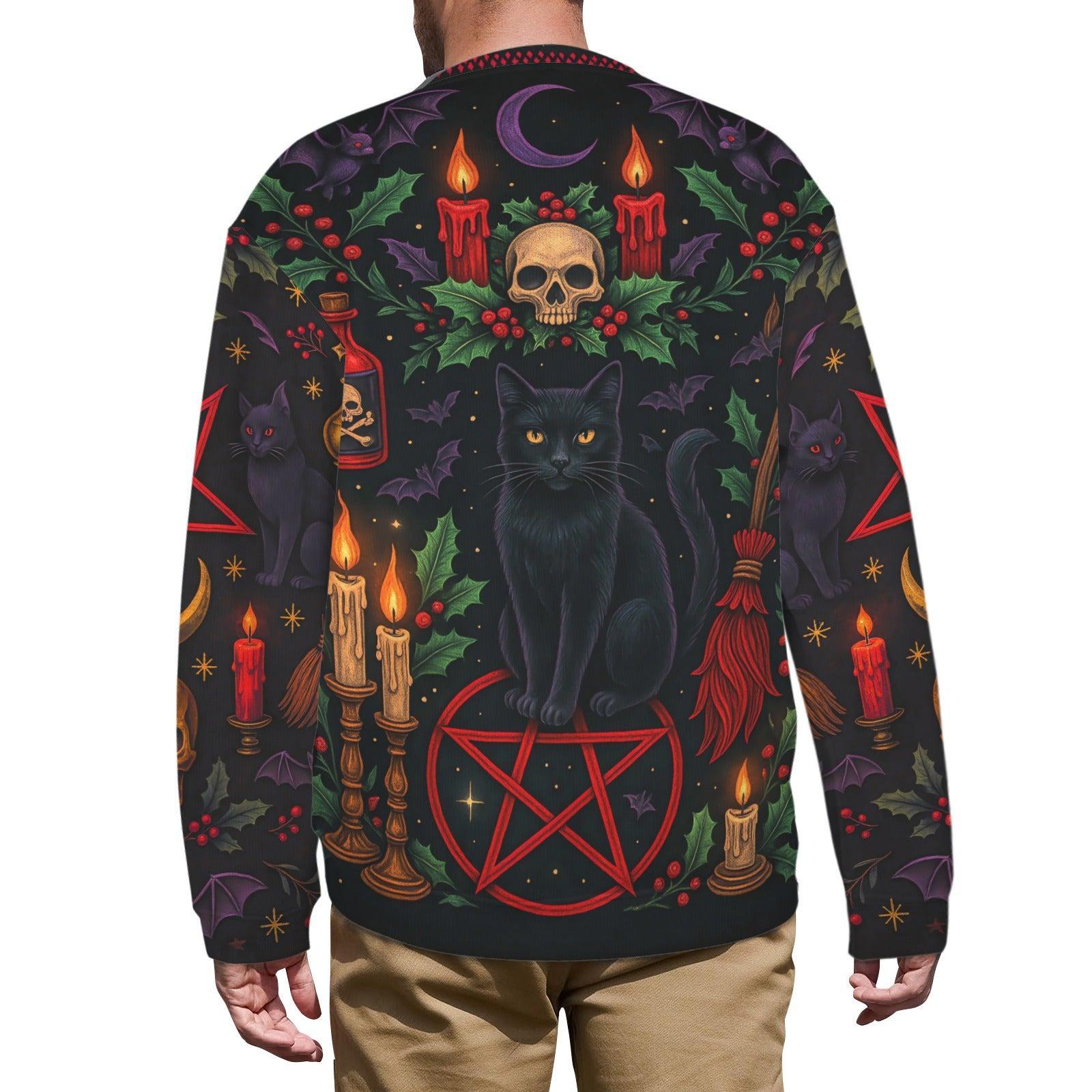 Skull Black Cat Halloween Witch Sweatshirt Gothic Christmas Sweater-MoonChildWorld