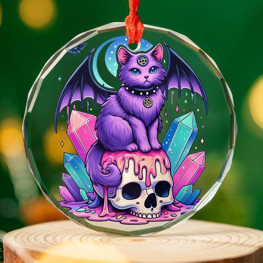 Skull Cat Glass Ornament Gothic Christmas Tree Ornament-MoonChildWorld
