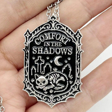 Skull Cat Tombstone Gothic Necklace Witch Jewelry "Comfort in the shadows"-MoonChildWorld