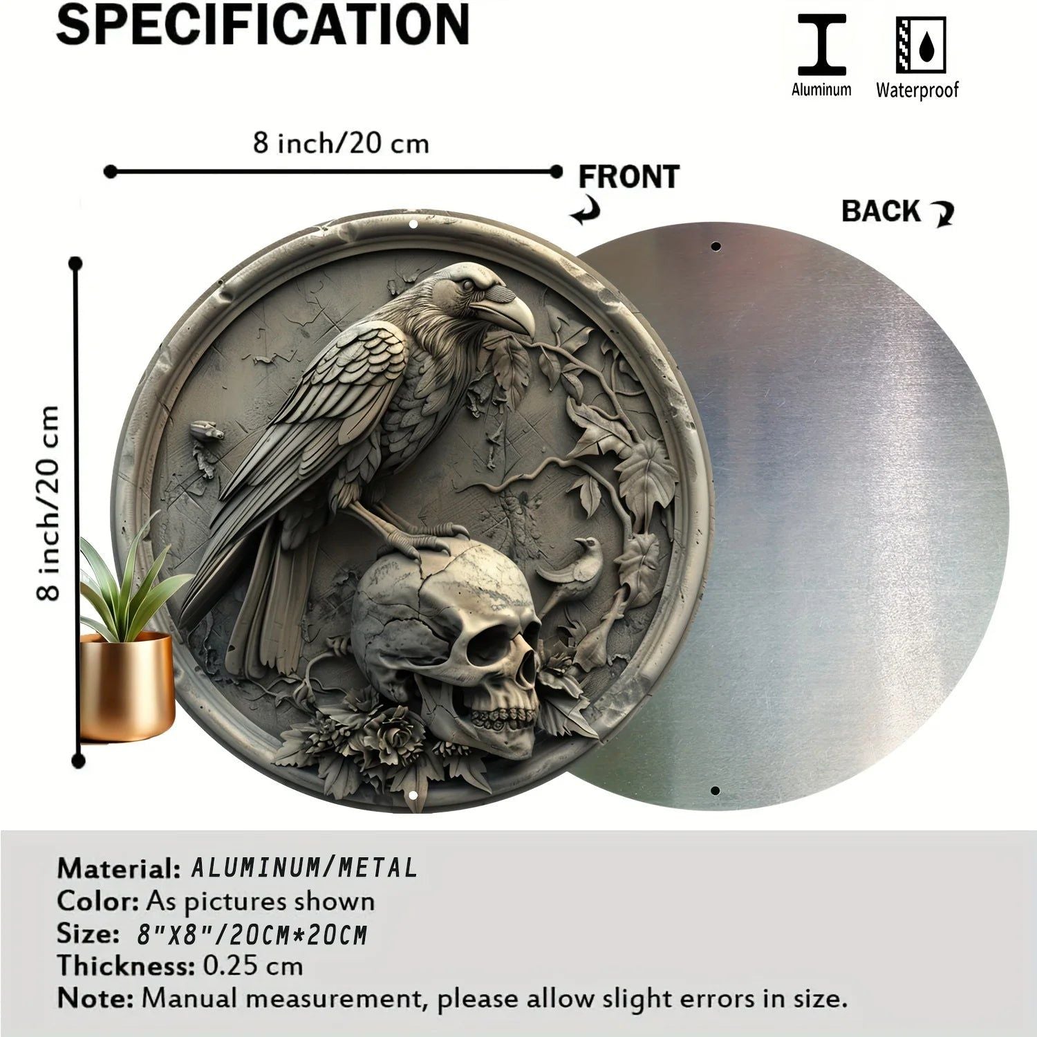 Skull Crow Gothic Metal Sign Halloween Decor-MoonChildWorld