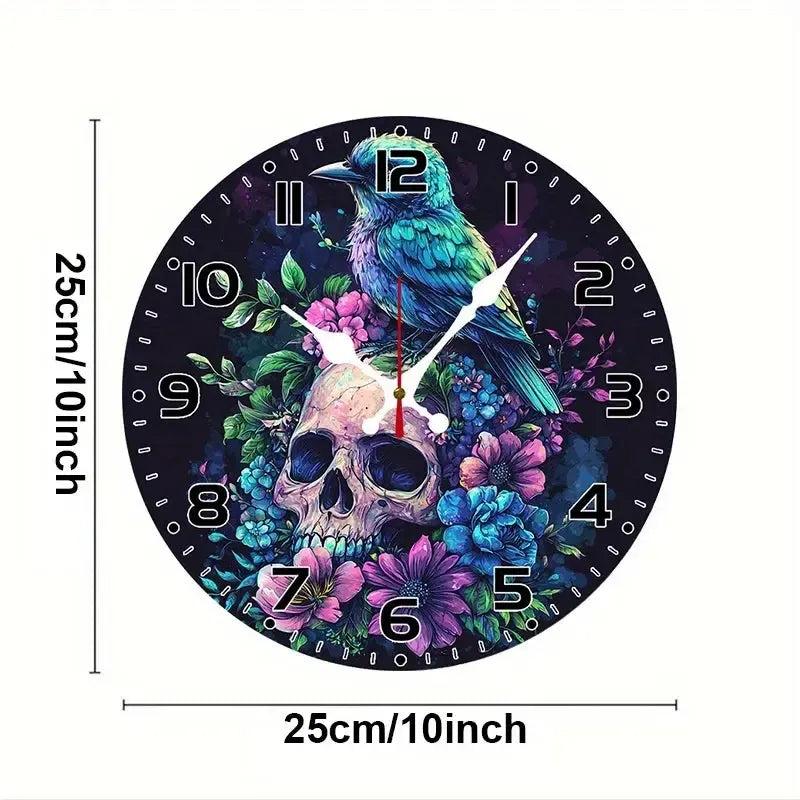 Skull Crow Gothic Wooden Wall Clock Witchy Wall Decor-MoonChildWorld