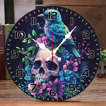 Skull Crow Gothic Wooden Wall Clock Witchy Wall Decor-MoonChildWorld