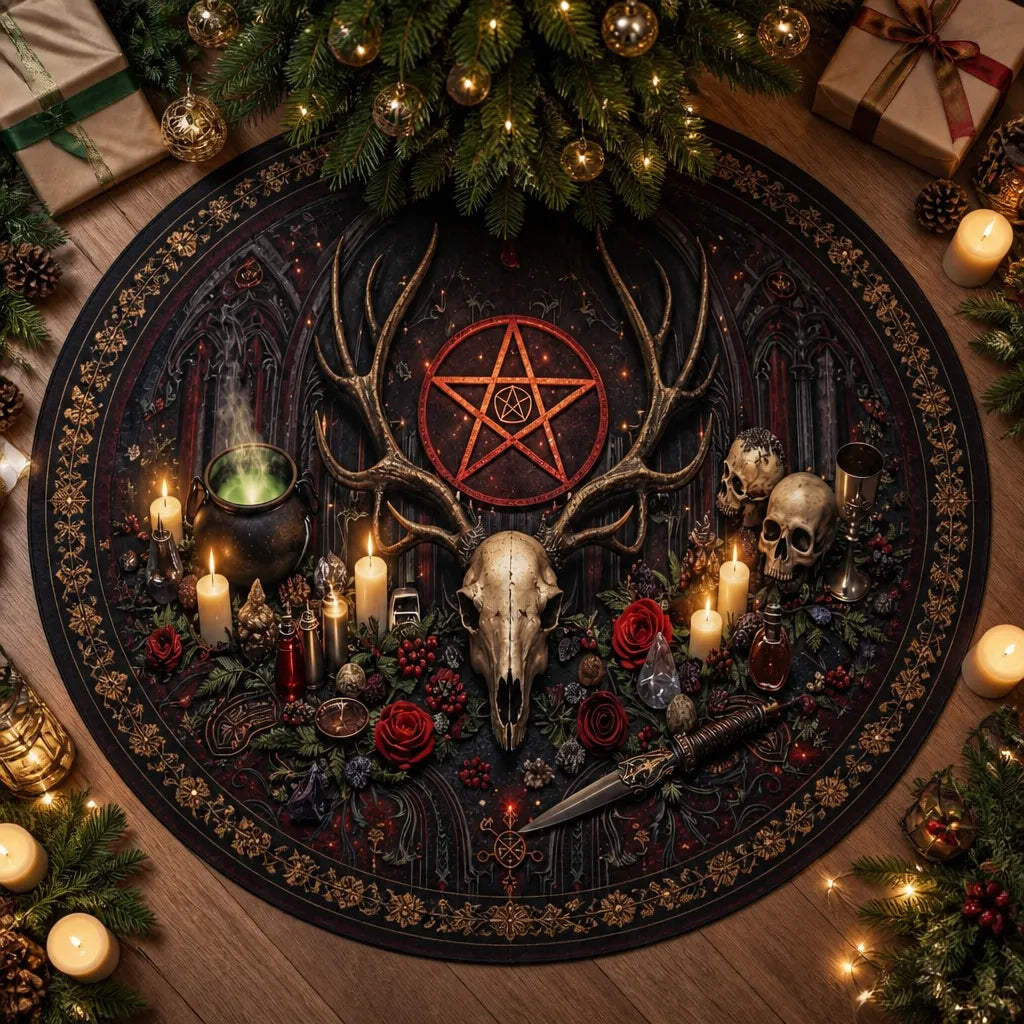 Skull Deer Yule Tree Skirt – Pagan Witchy Gothic Decor_mockup_1.webp