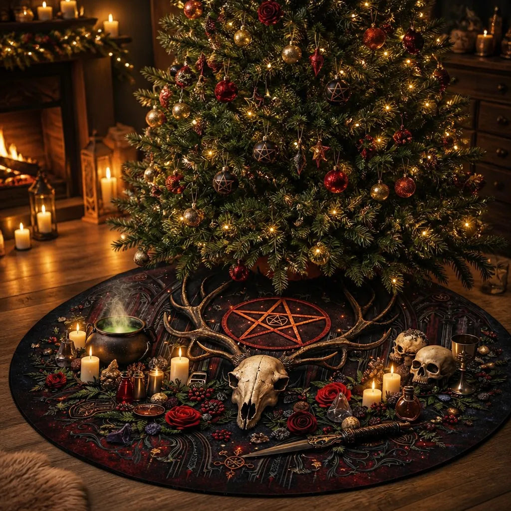 Skull Deer Yule Tree Skirt – Pagan Witchy Gothic Decor_mockup_2.webp