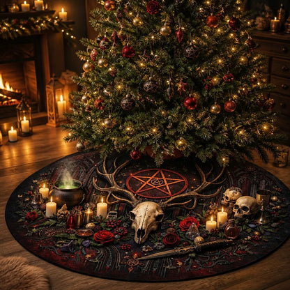 Skull Deer Yule Tree Skirt – Pagan Witchy Gothic Decor_mockup_2.webp