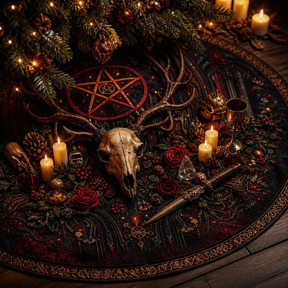 Skull Deer Yule Tree Skirt – Pagan Witchy Gothic Decor_mockup_3.webp